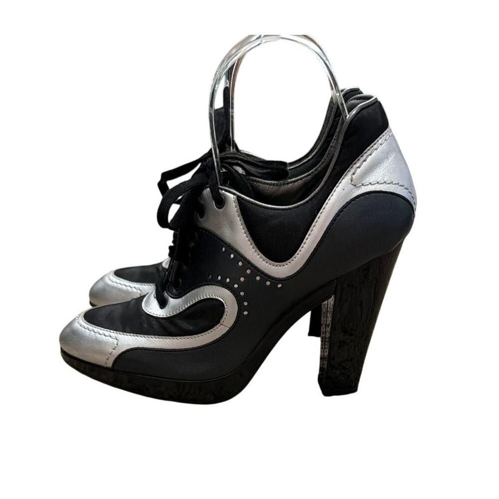 Hogan Tacco 90 Oxford Sneaker Inspired Leather Heels Shoes Size 8.5